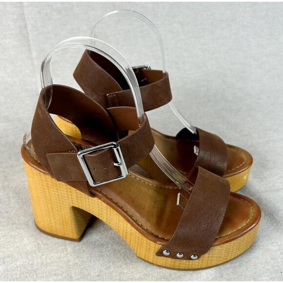 MIA Shoes - Mia Womens Platform Sandals Size 7.5M Chunky Sabrinda Faux Leather Straps Clogs